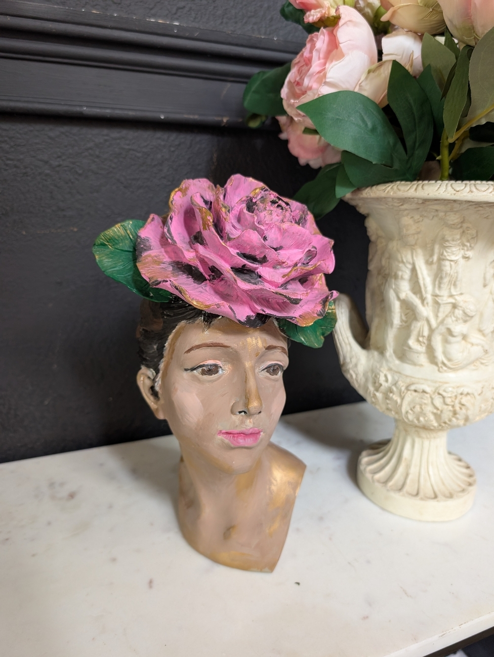 Beautiful and Romantic Modern Hand-painted Chalkware/Clay  Woman with Flower fig